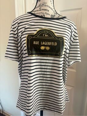 Karl Lagerfeld size XL Striped  Tee with Gold Plaque